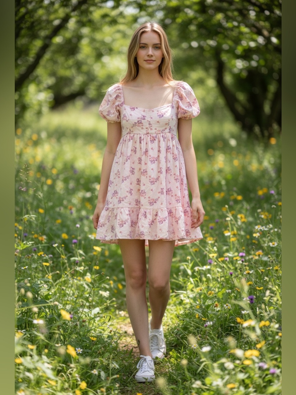 Altar’d State Floral Puff Sleeve Mini Dress Size M Pink Cottagecore